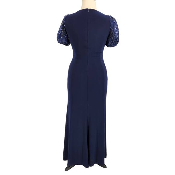 Lauren Ralph Lauren Sequined Puff Sleeve Evening Dress Gown Size 8 Navy Blue - Picture 5 of 7